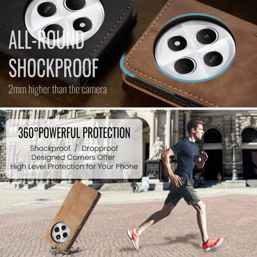 Caseme 013 Book Case Hoesje - Xiaomi Redmi 14C - 2 Pasjes - Bruin