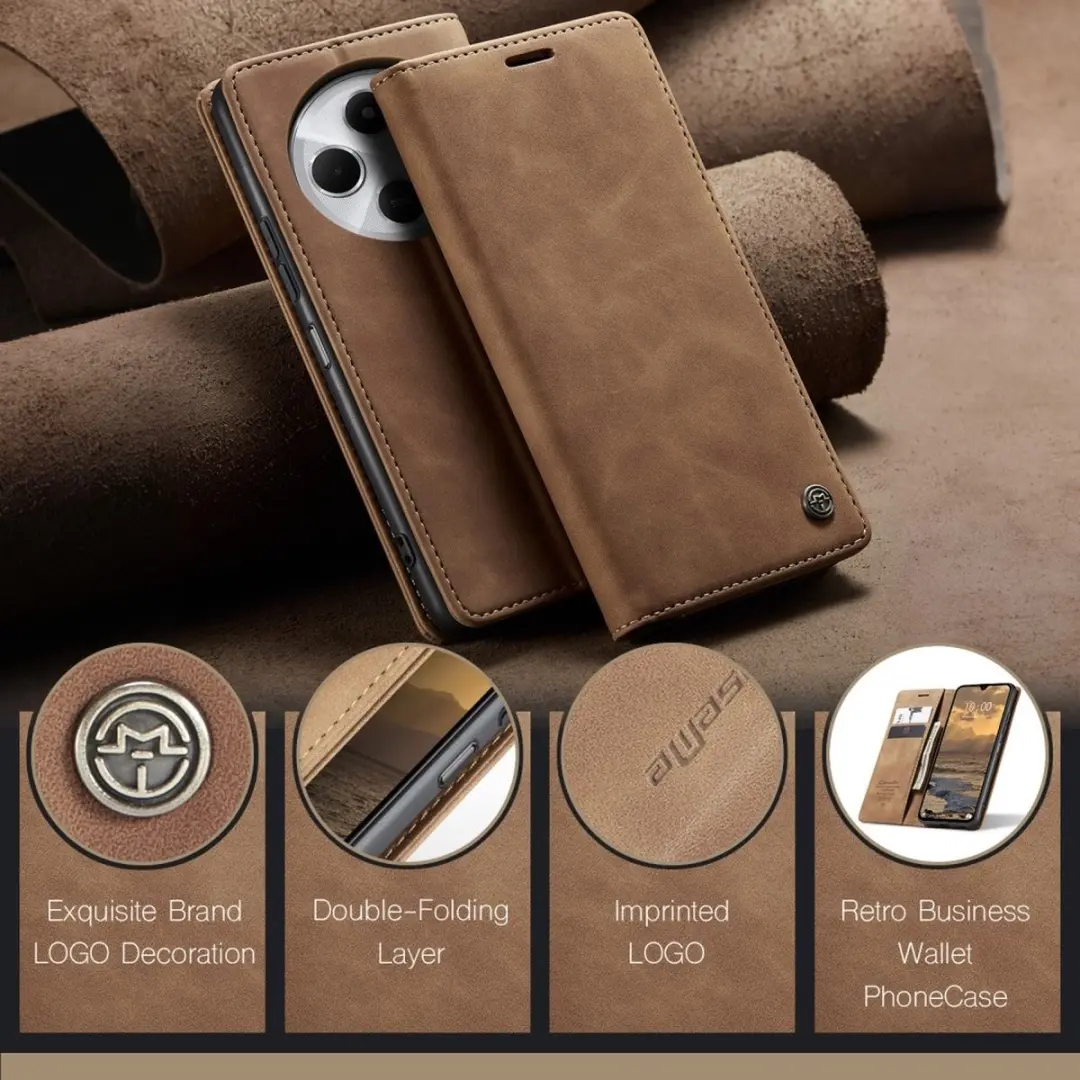 Caseme 013 Book Case Hoesje - Xiaomi Redmi 14C - 2 Pasjes - Bruin