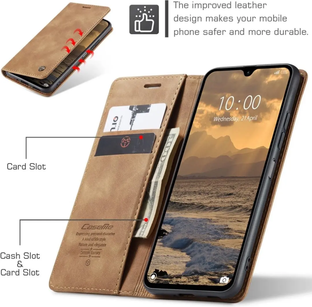 Caseme 013 Book Case Hoesje - Xiaomi Redmi 14C - 2 Pasjes - Bruin