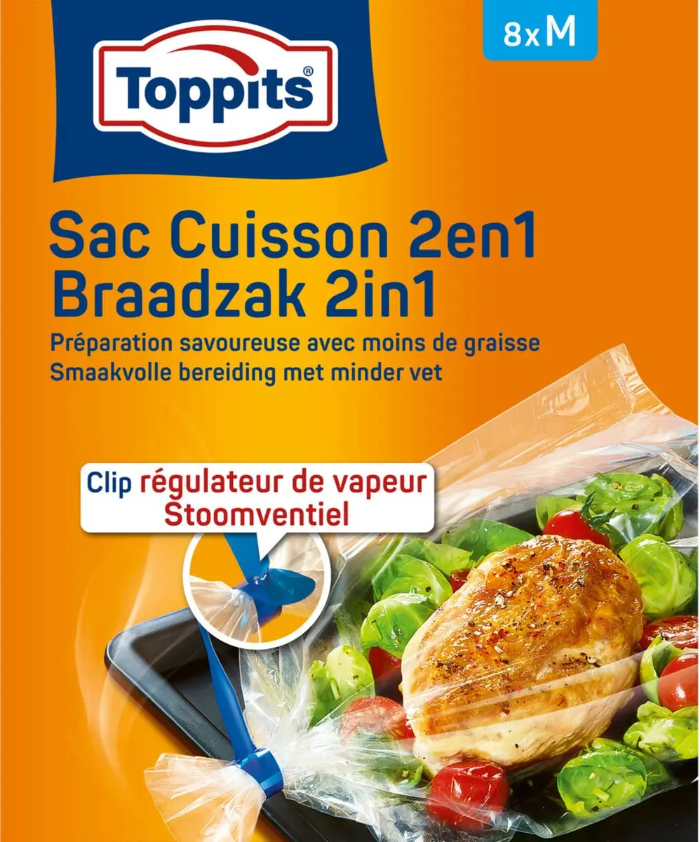 Toppits 2in1 Braad- en Stoomzakken M - 8 Stuks