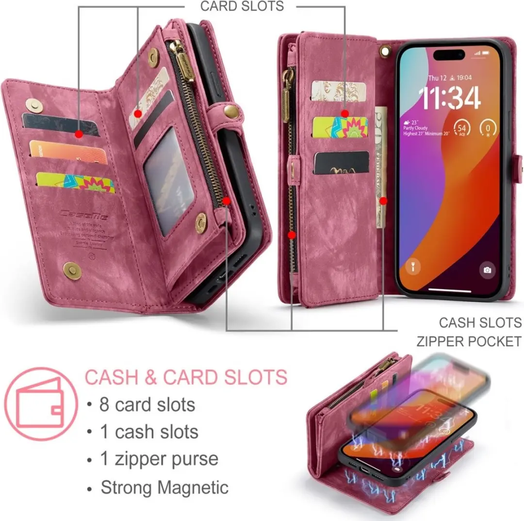 Caseme iPhone 16 Pro Hoesje Vintage 2-in-1 Portemonnee Rood - 8720791565268