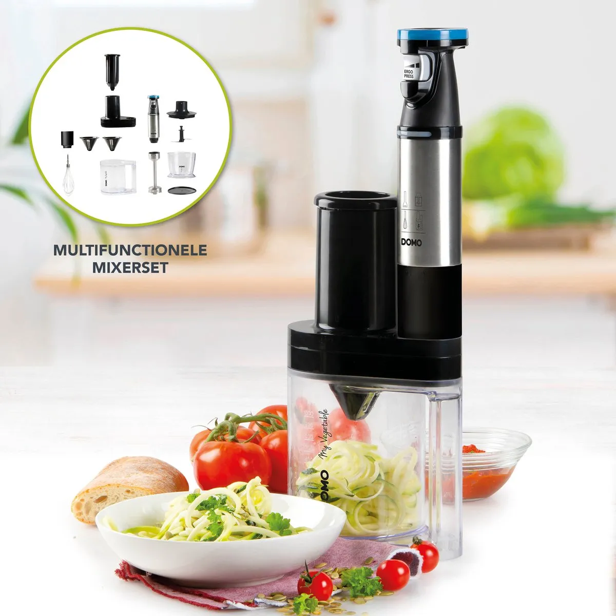 DOMO DO9254M Staafmixer set met spiraalsnijder - Mixer met hakmolen - Krachtige DC motor 800W