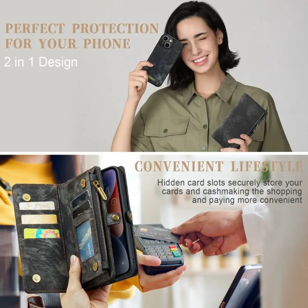 Caseme Vintage 2-in-1 Portemonneehoes iPhone 14 Plus - 14 Pasjes - Zwart