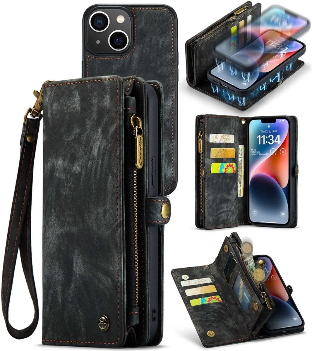Caseme Vintage 2-in-1 Portemonneehoes iPhone 14 Plus - 14 Pasjes - Zwart