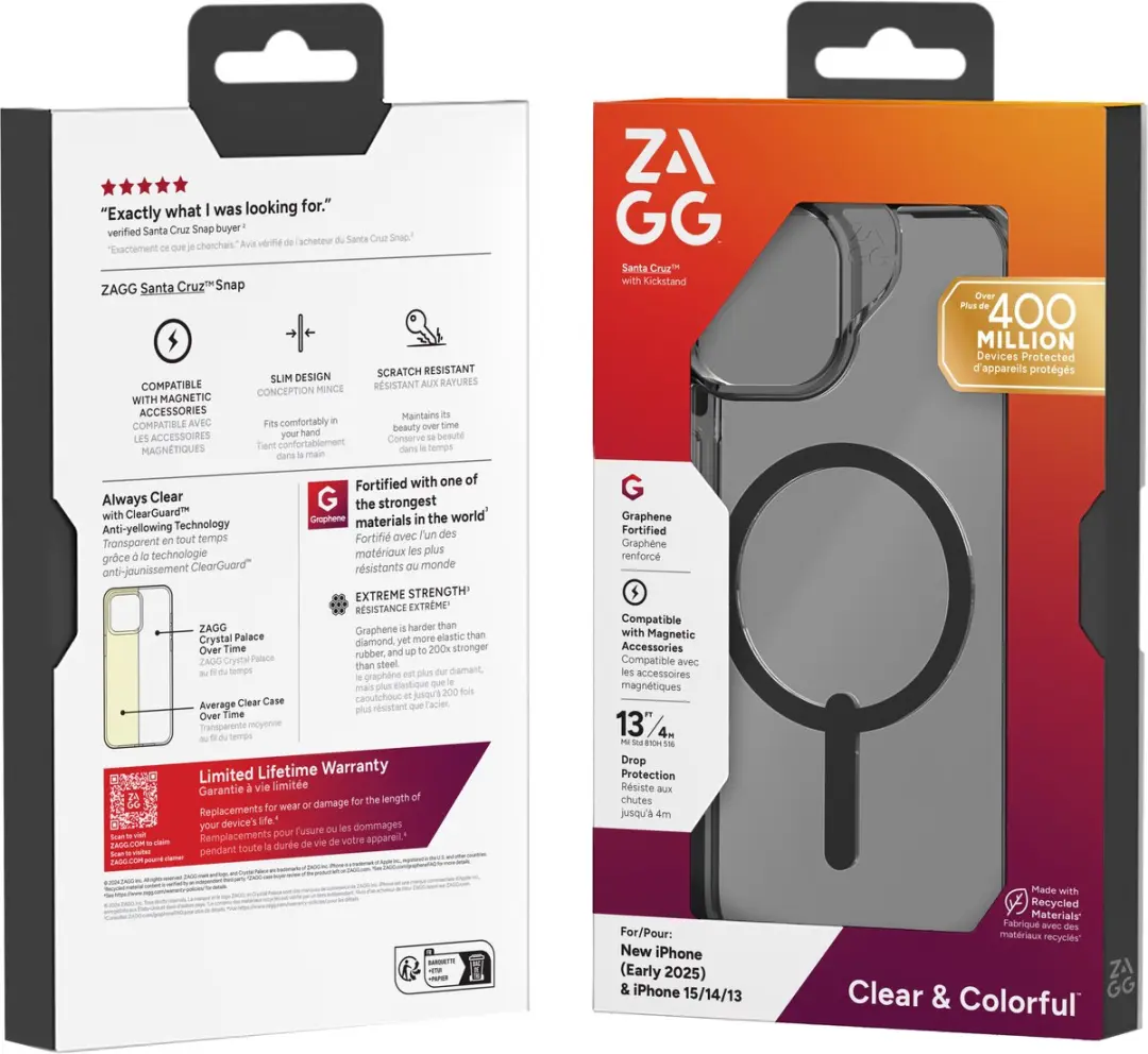 ZAGG Santa Cruz Snap Hoesje iPhone 17e/16e/15/14/13 - MagSafe - Transparant Zwart