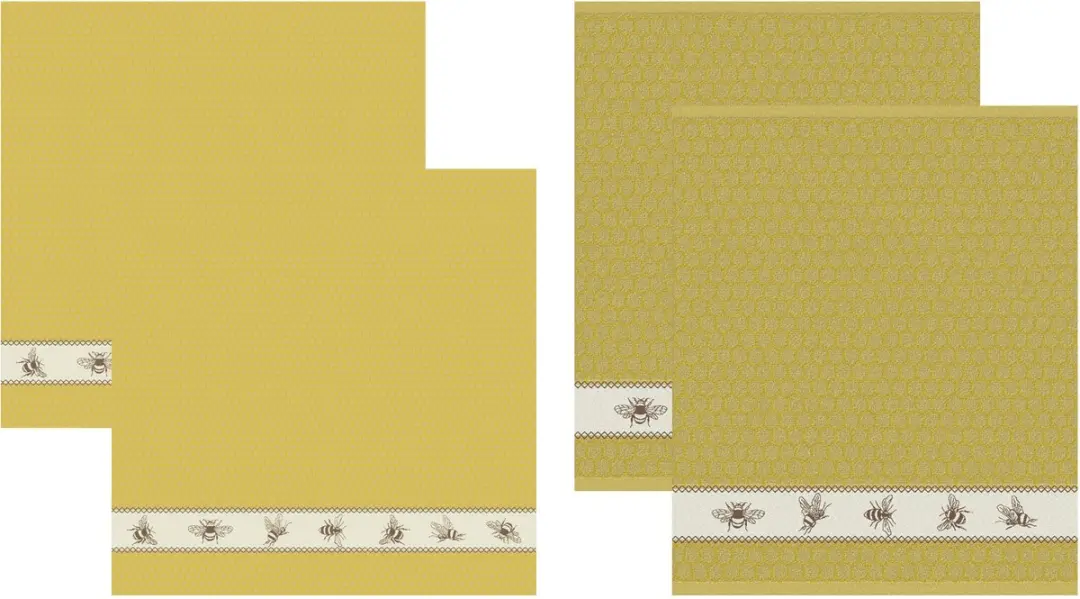 DDDDD Bees Theedoeken & Keukendoeken - 4 Stuks - Geel