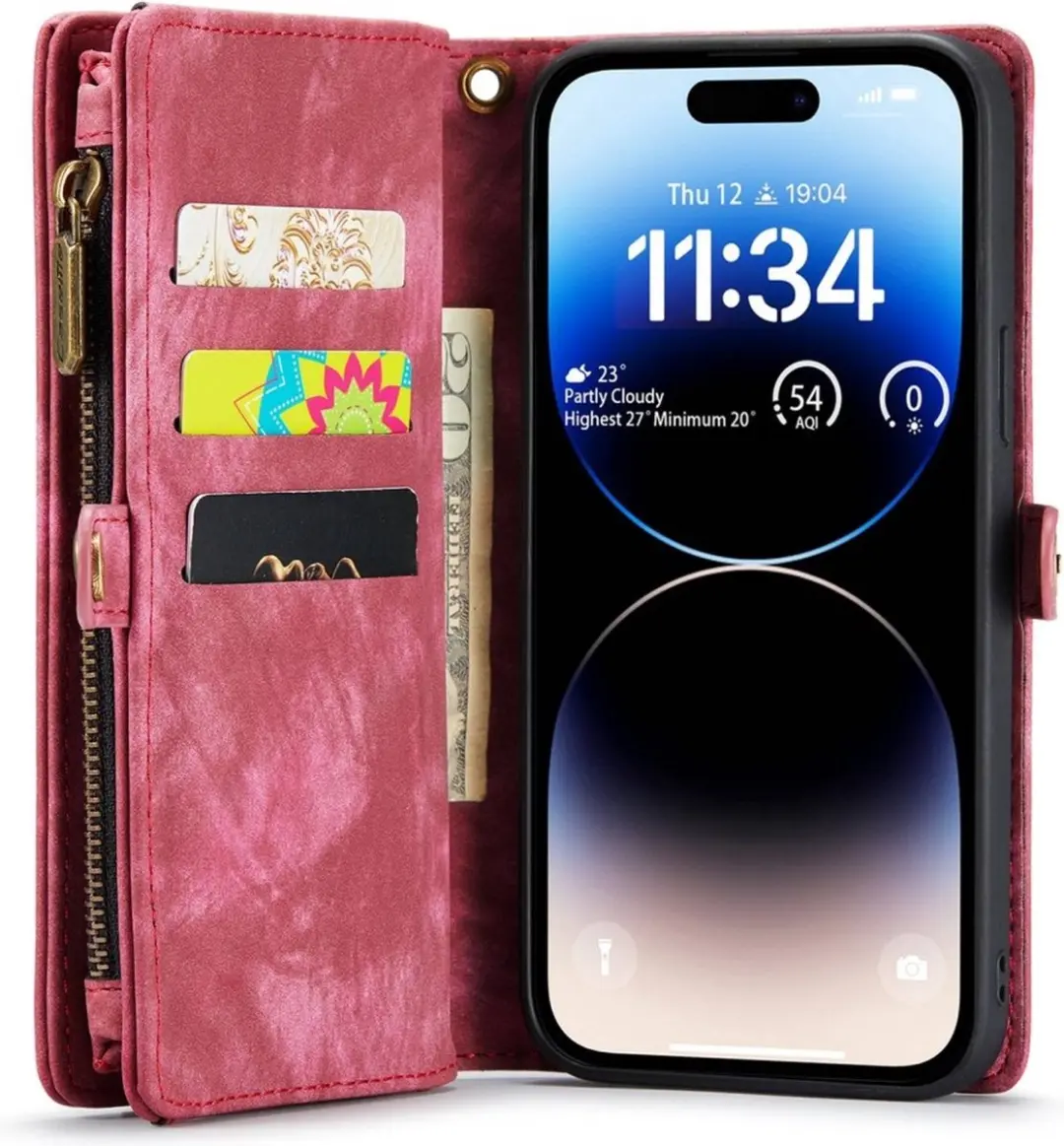 Caseme iPhone 14 Pro Vintage Portemonneehoes - Rood - 14 Pasjes - afbeelding 6 van 6
