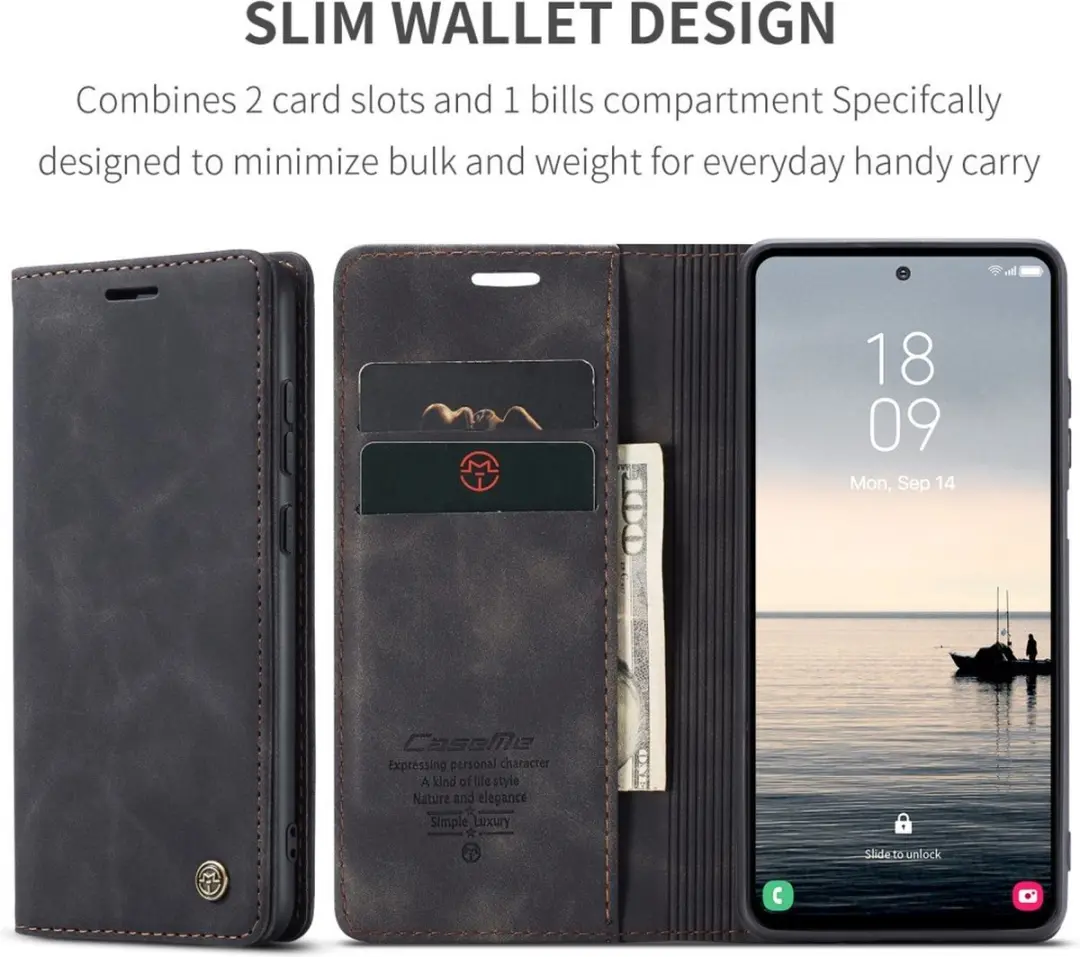Caseme Hoesje Samsung Galaxy S23 FE - 2 Pasjes - Zwart - afbeelding 6 van 6