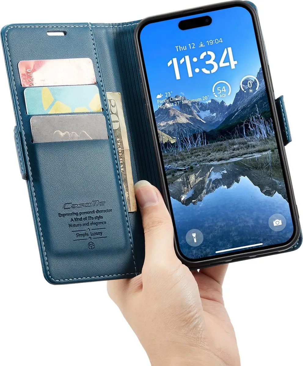 CaseMe Wallet Case iPhone 16 Plus - Blauw - RFID Bescherming