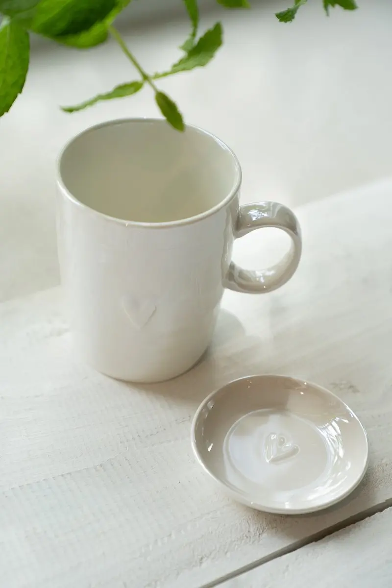 Zusss Cadeauset Theemok & Dipschaaltje Hartje - Wit - 2 Stuks