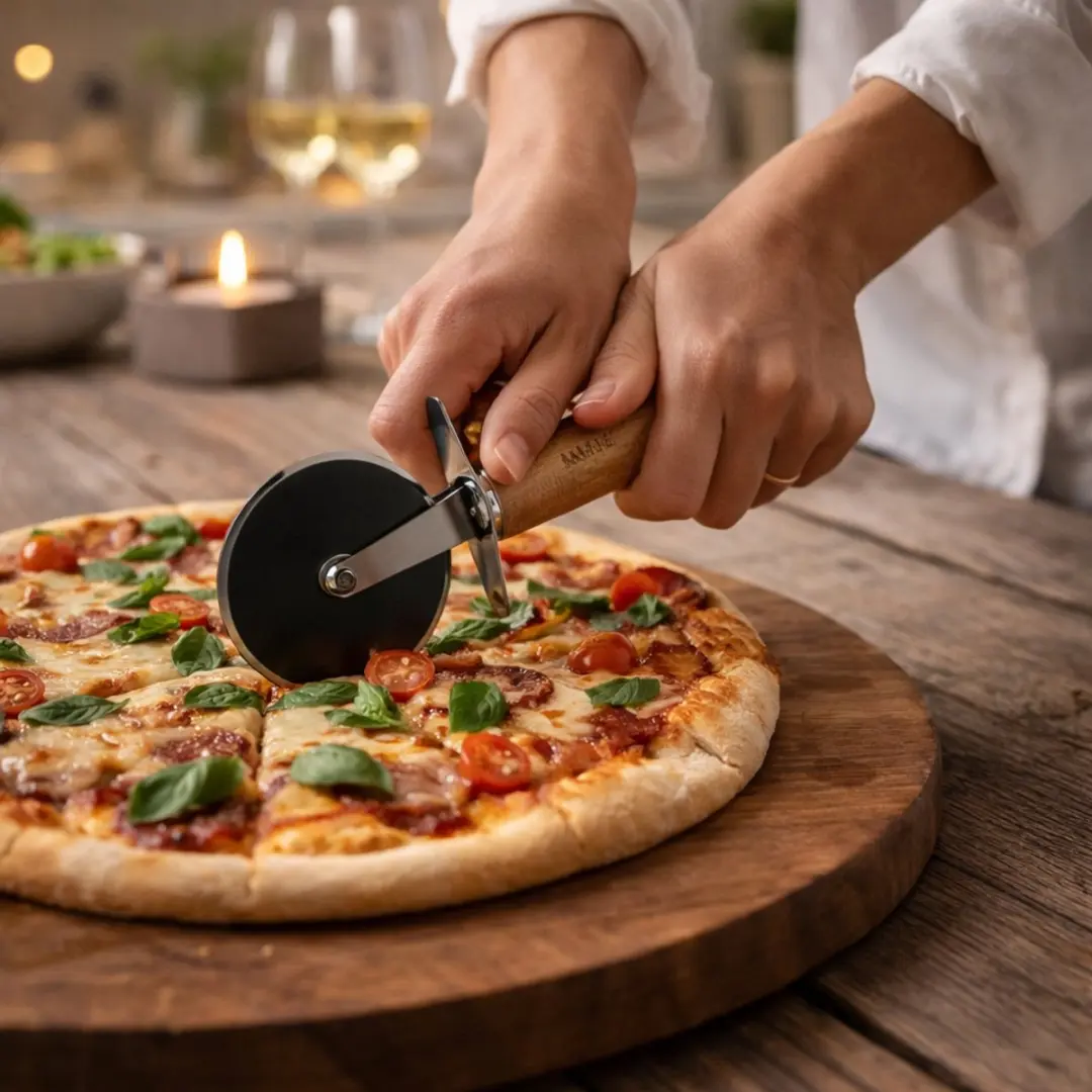 Senza Woody Pizzasnijder - Rubberhout/Metal - Zwart