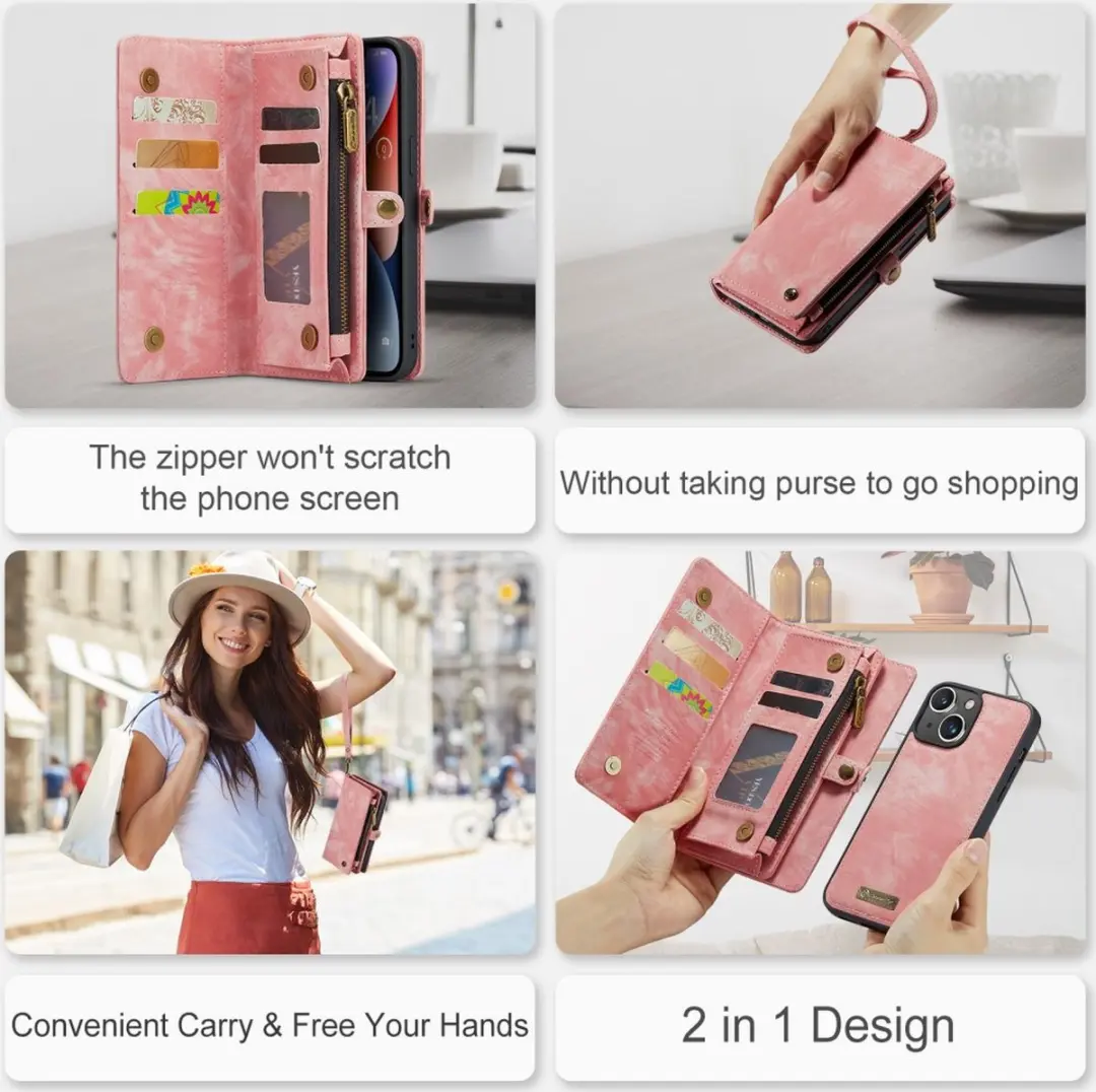 CaseMe 008 iPhone 15 Hoesje - Portemonnee Roze - afbeelding 6 van 6