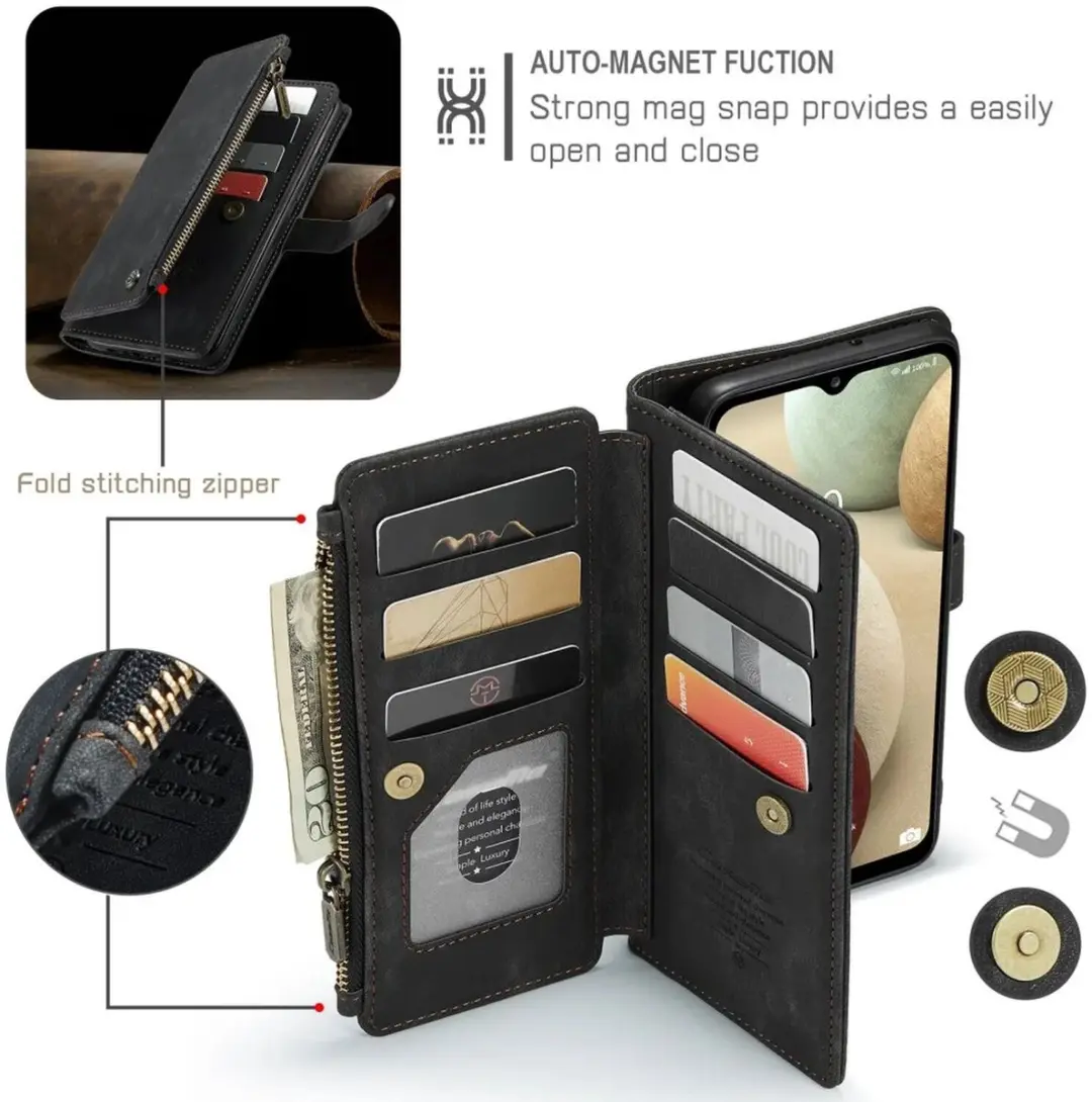 Caseme C30 Hoesje Samsung Galaxy A12 - Wallet Zipper - Zwart