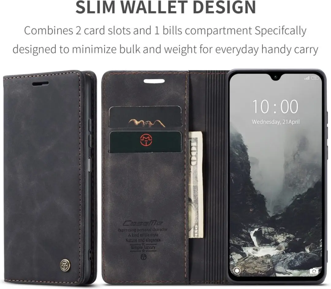 Caseme Hoesje Xiaomi Redmi 14C 013 Book Case - 2 Pasjes - Zwart