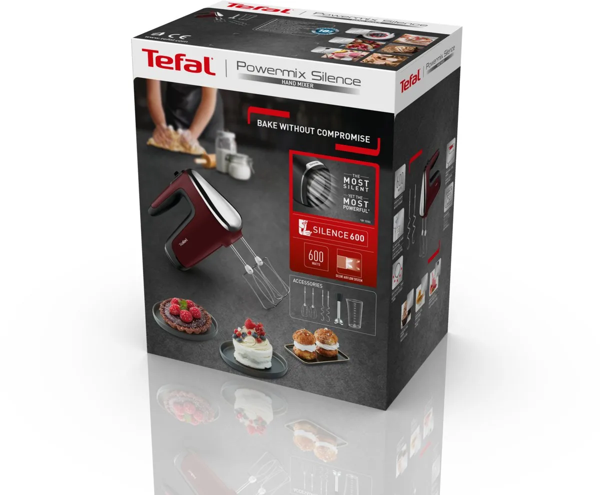 Tefal Powermix Silence HT6525 Handmixer - 600W - Rood