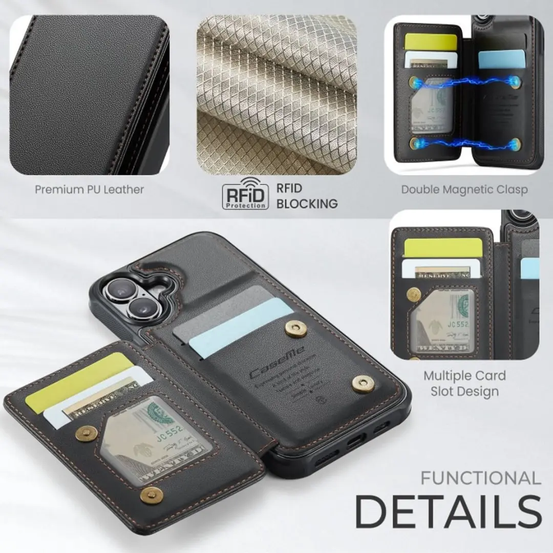 Caseme Portemonnee Backcover iPhone 17 - Anti-RFID - 4 Pasjes - Zwart