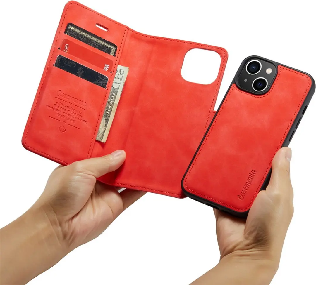 Caseme iPhone 14 Bookcase Hoesje - Effen Rood - 4 Pasjes