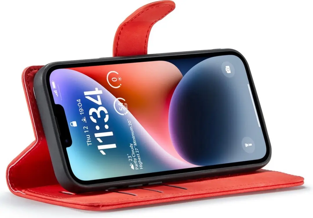Caseme iPhone 14 Bookcase Hoesje - Effen Rood - 4 Pasjes - afbeelding 6 van 6