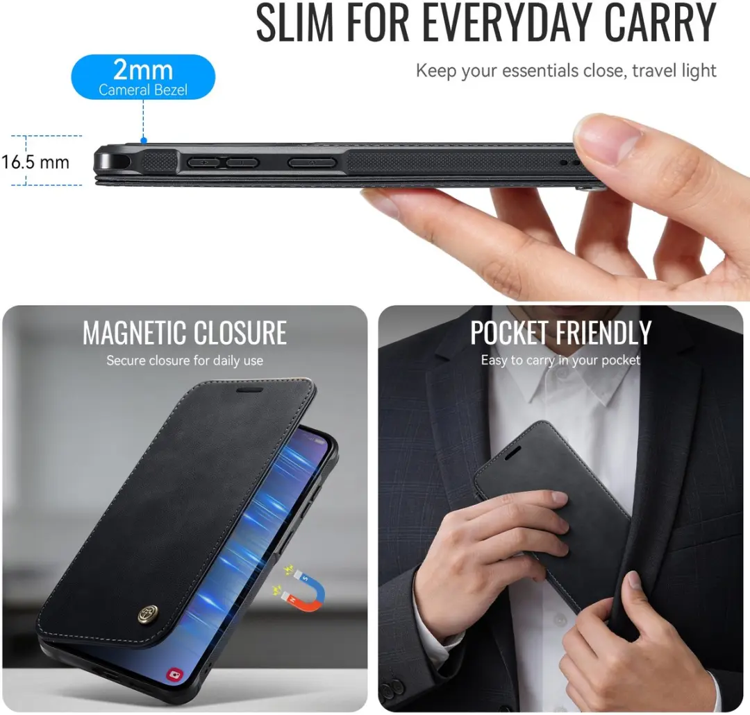 Caseme Hoesje Samsung Galaxy A15 053 Slim Book Case - MagSafe - 3 Pasjes - Zwart