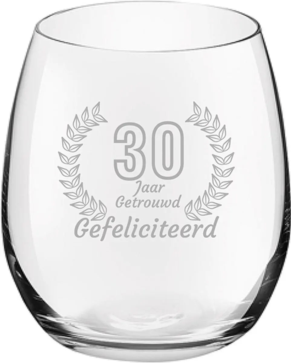 Royal Leerdam Gegraveerd Drinkglas 39cl Gefeliciteerd 30 jaar getrouwd