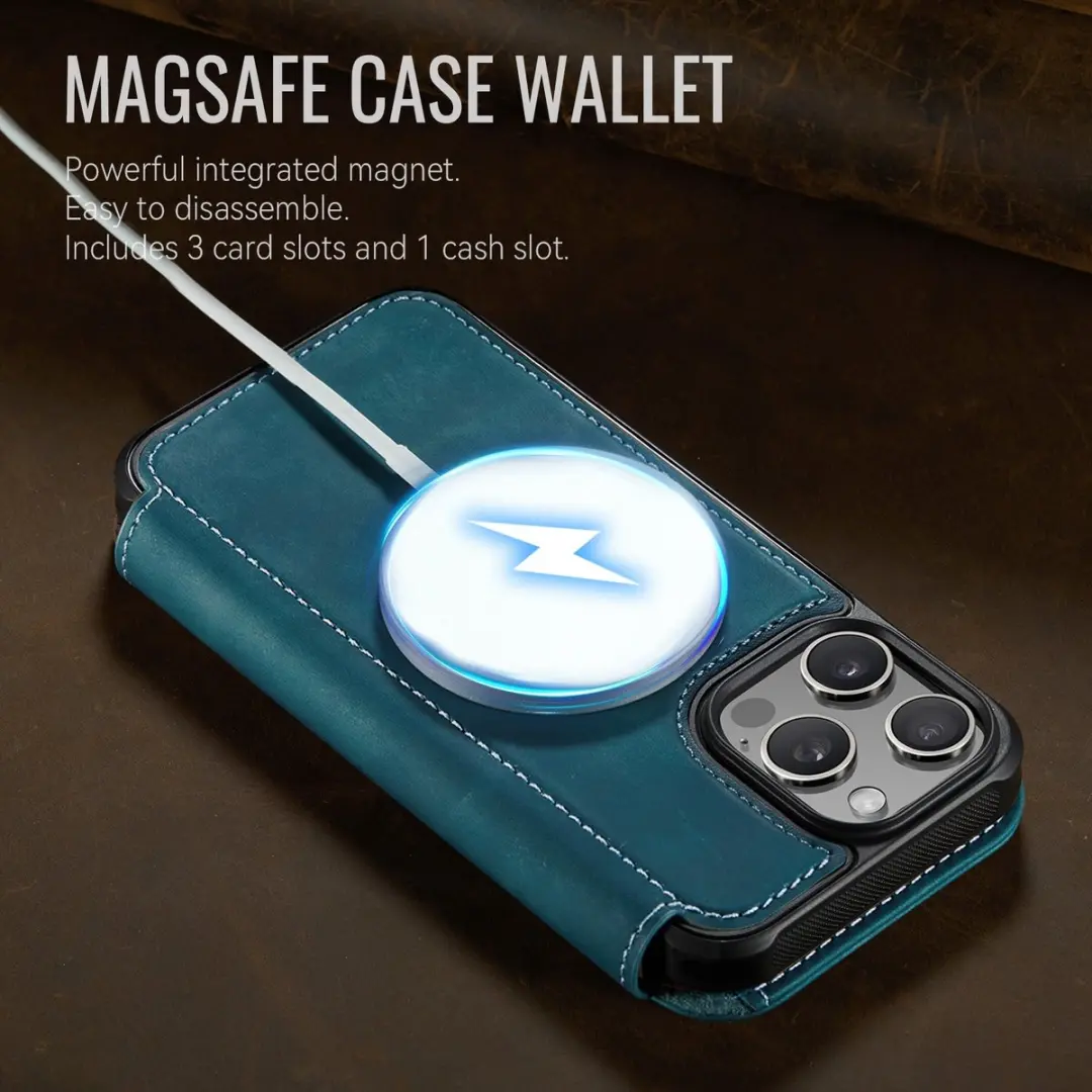CaseMe 053 Slim Book Case iPhone 15 Pro Max - MagSafe - Blauw - 3 Pasjes