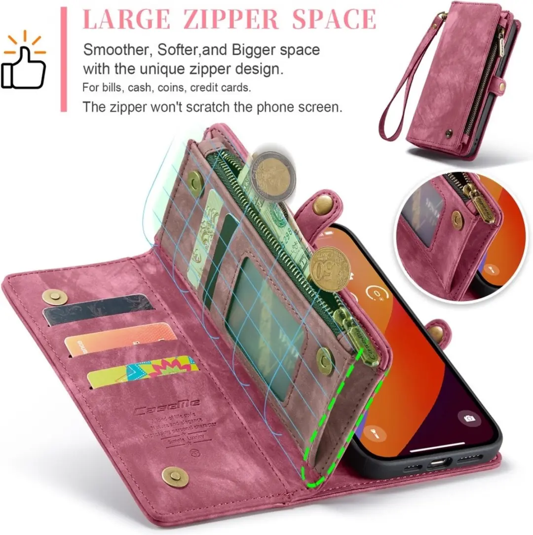 Caseme iPhone 16 Pro Max Hoesje - Vintage Portemonnee Rood