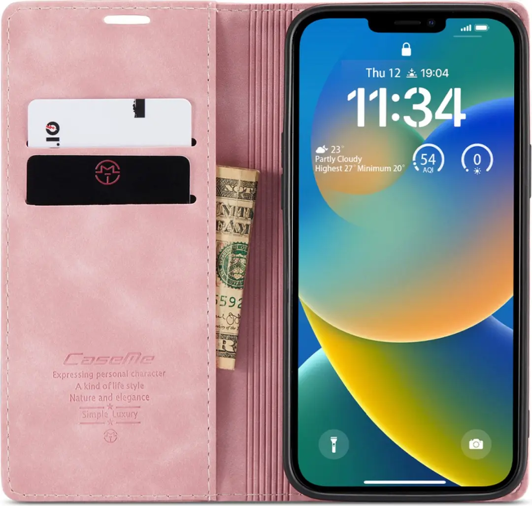 Caseme Retro Wallet Case CSM-39246 - iPhone 15 Plus - 2 Pasjes - Roze - afbeelding 6 van 6