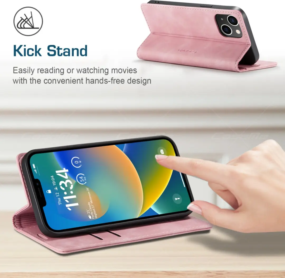 Caseme Retro Wallet Case CSM-39246 - iPhone 15 Plus - 2 Pasjes - Roze