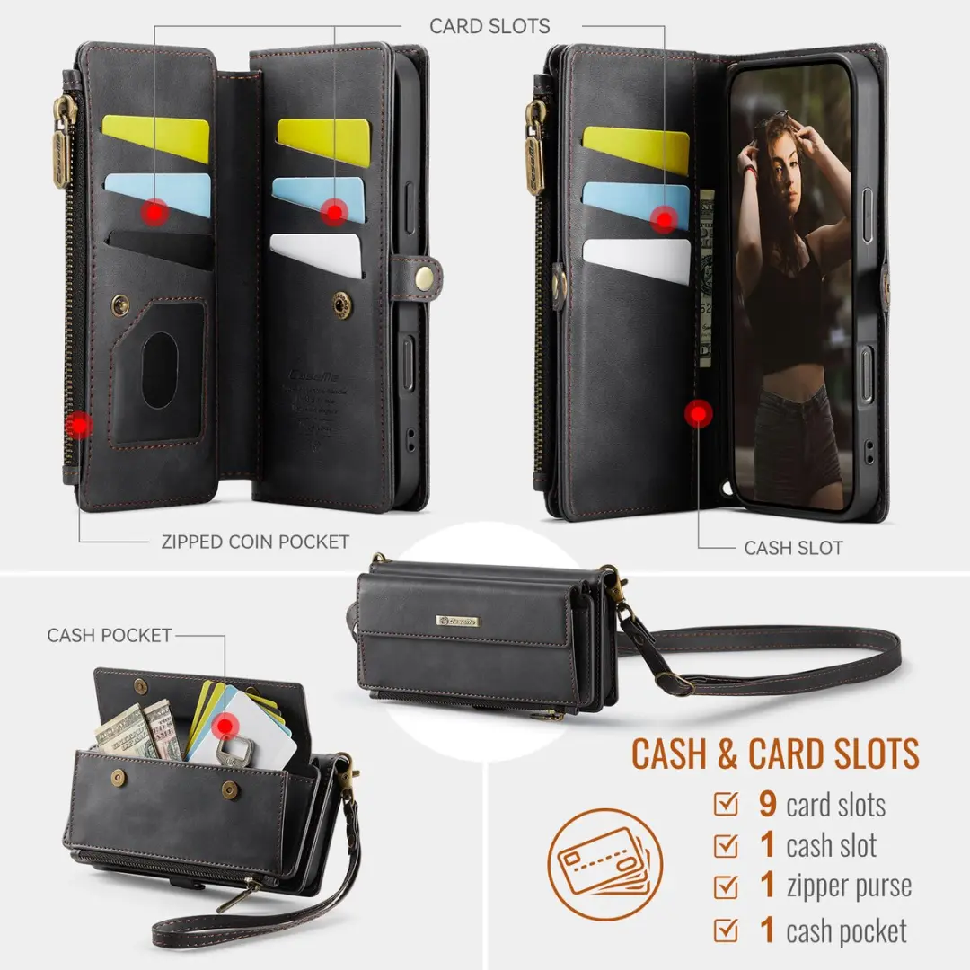 Caseme iPhone 17 Air Hoesje Portemonnee - 9 Pasjes - Zwart - afbeelding 6 van 6