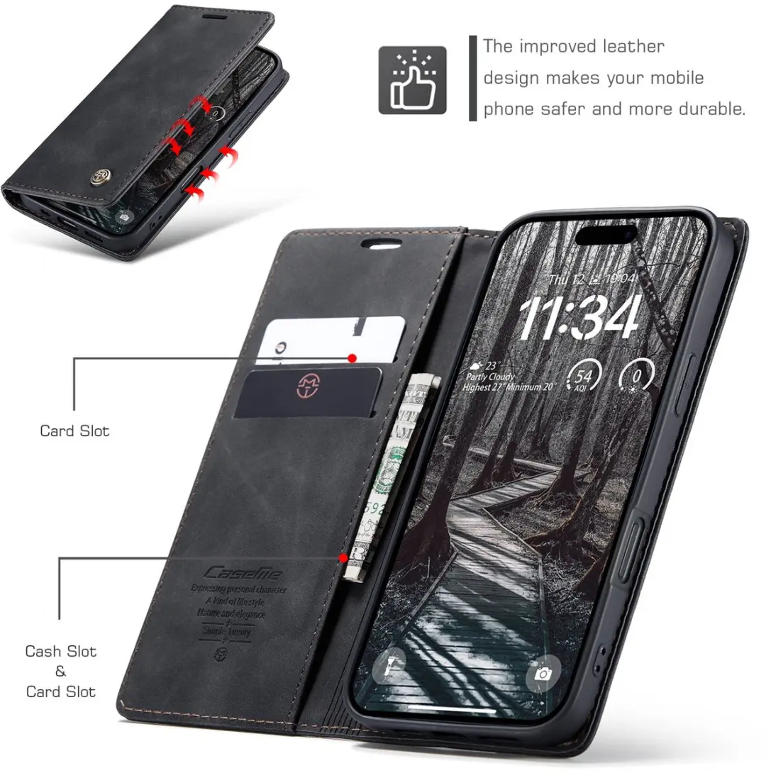 Caseme 013 Book Case Hoesje - iPhone Air - 2 Pasjes - Zwart - afbeelding 6 van 6