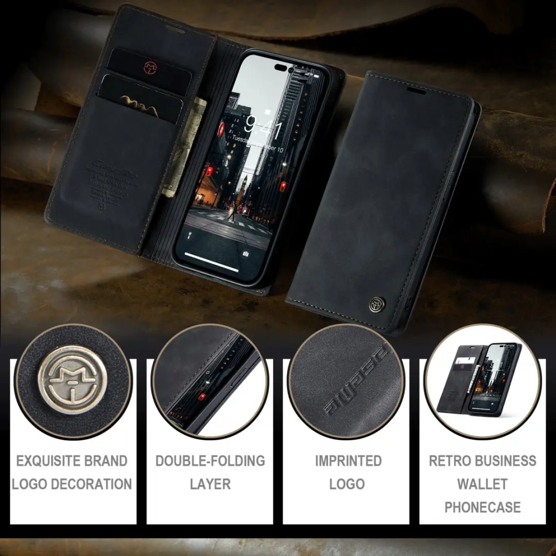 Caseme Retro Wallet Case CSM-39247 - iPhone 15 Pro - 2 Pasjes - Zwart