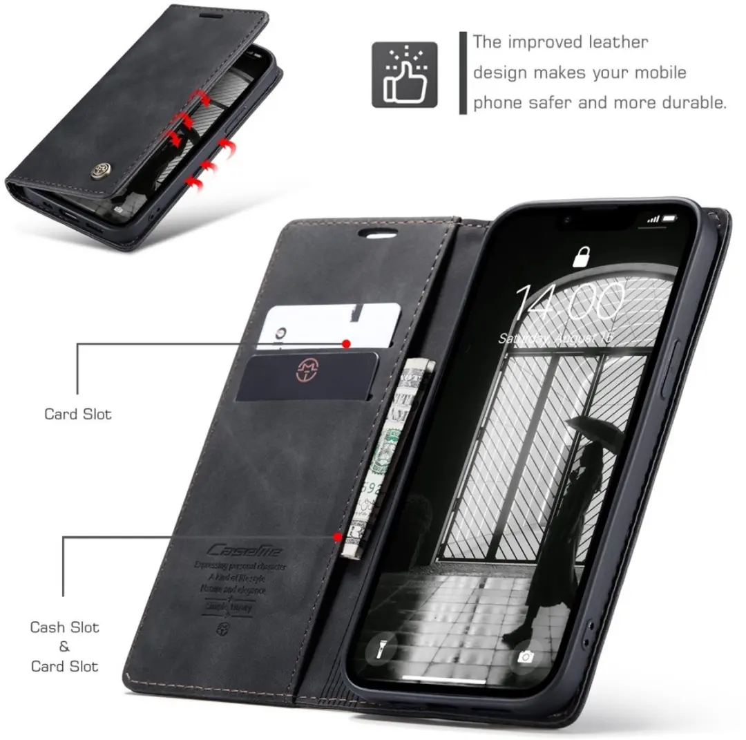 Caseme 013 Book Case iPhone Hoesje - 2 Pasjes - Zwart - afbeelding 6 van 6