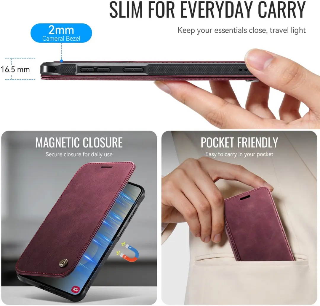 Caseme 053 Slim Book Case Hoesje - Samsung Galaxy S23 FE - MagSafe - 3 Pasjes - Rood