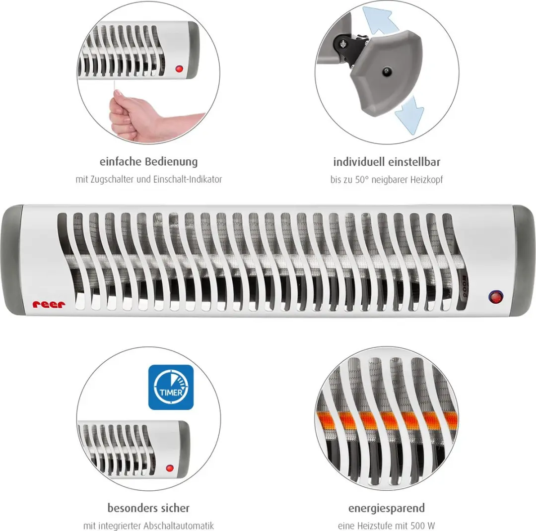 Reer 19040 Infrarood Wandverwarming 500W - Grijs/Wit - afbeelding 6 van 6