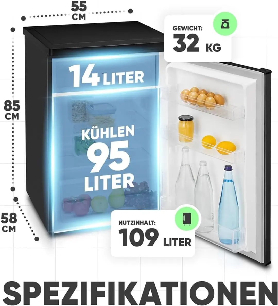 Bomann KS 7251 Koelkast 109L - Zwart Inox
