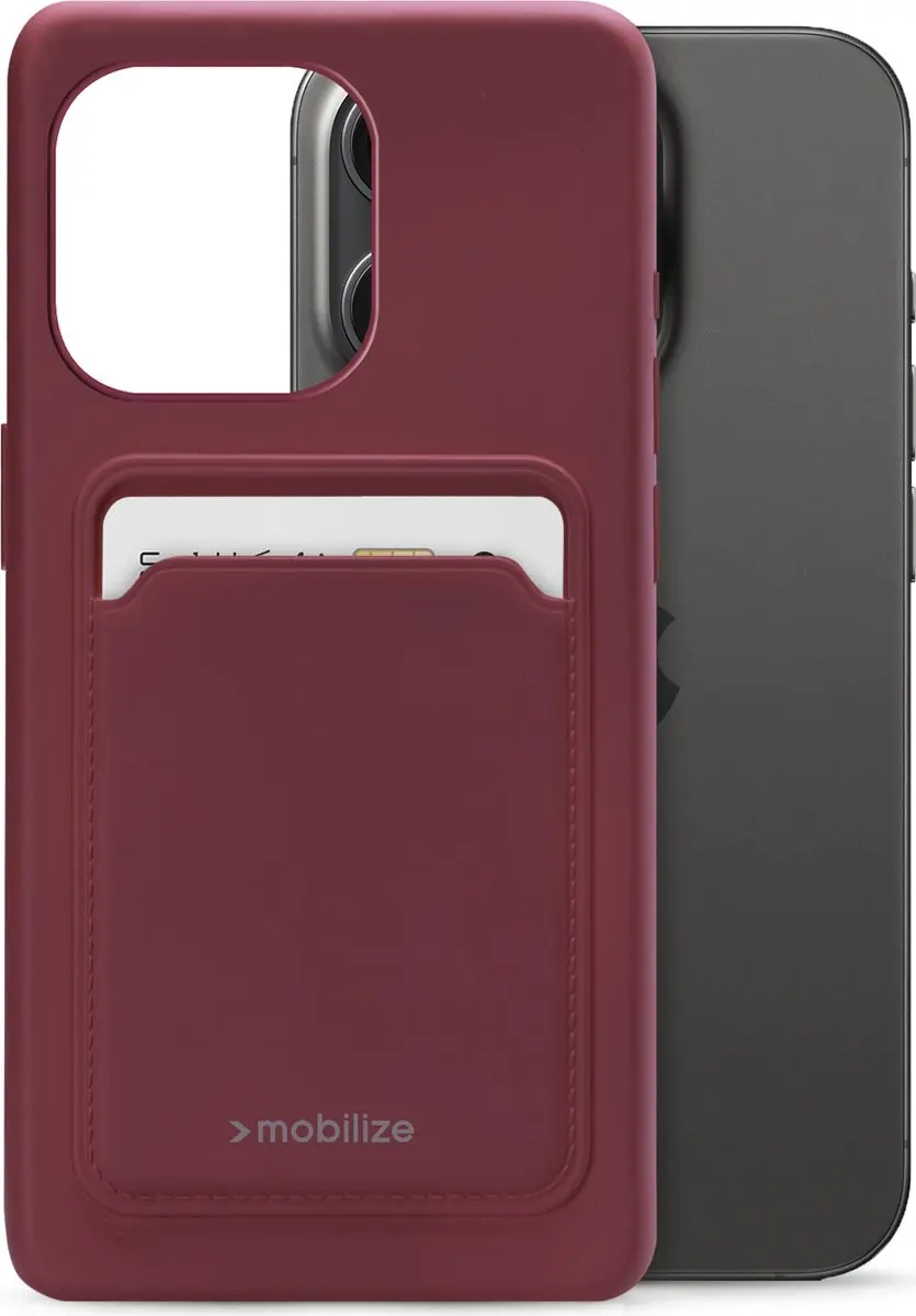 Mobilize Rubber Gelly Card iPhone 15 Pro Hoesje - Bordeaux Rood - MOB-GCCMBO-IPH15PRO