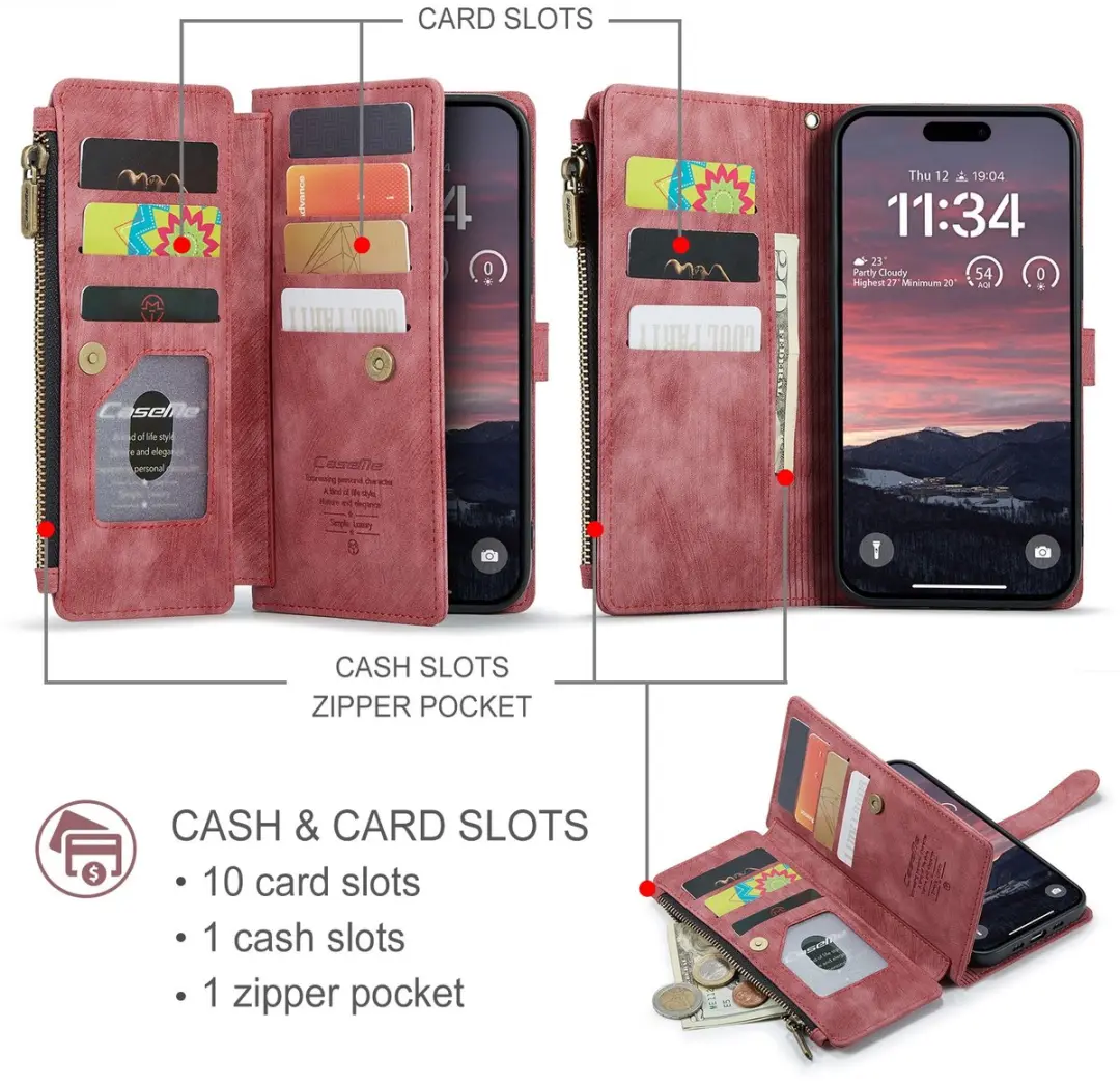 CaseMe C30 Book Case iPhone Air Hoesje - Rood - 10 Pasjes