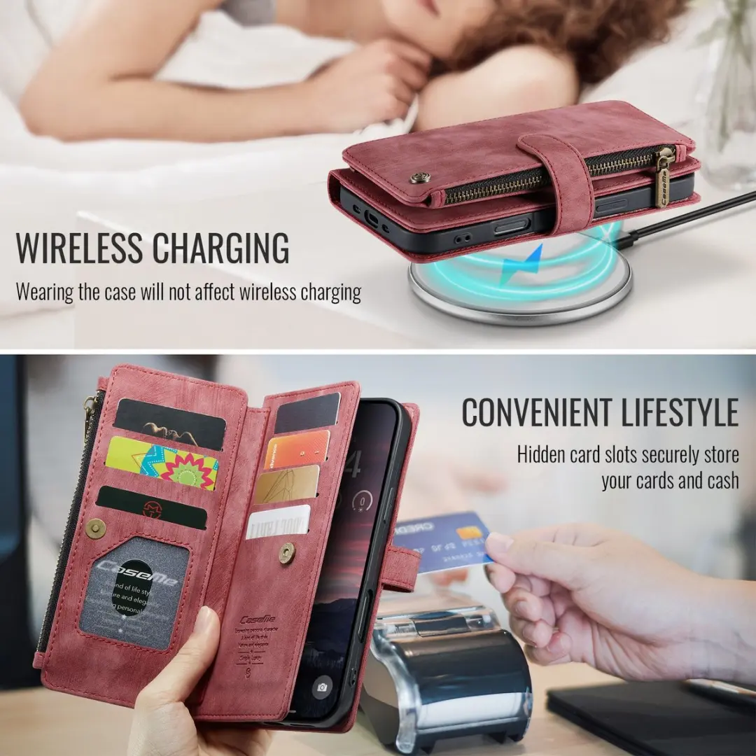 CaseMe C30 Book Case iPhone Air Hoesje - Rood - 10 Pasjes - afbeelding 6 van 6