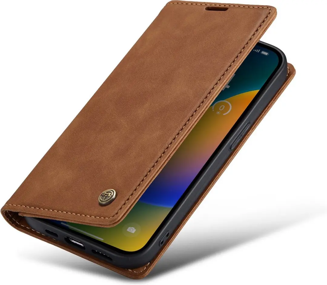 Caseme iPhone 14 Pro Max Bookcase Hoesje - 3 Pasjes - Bruin