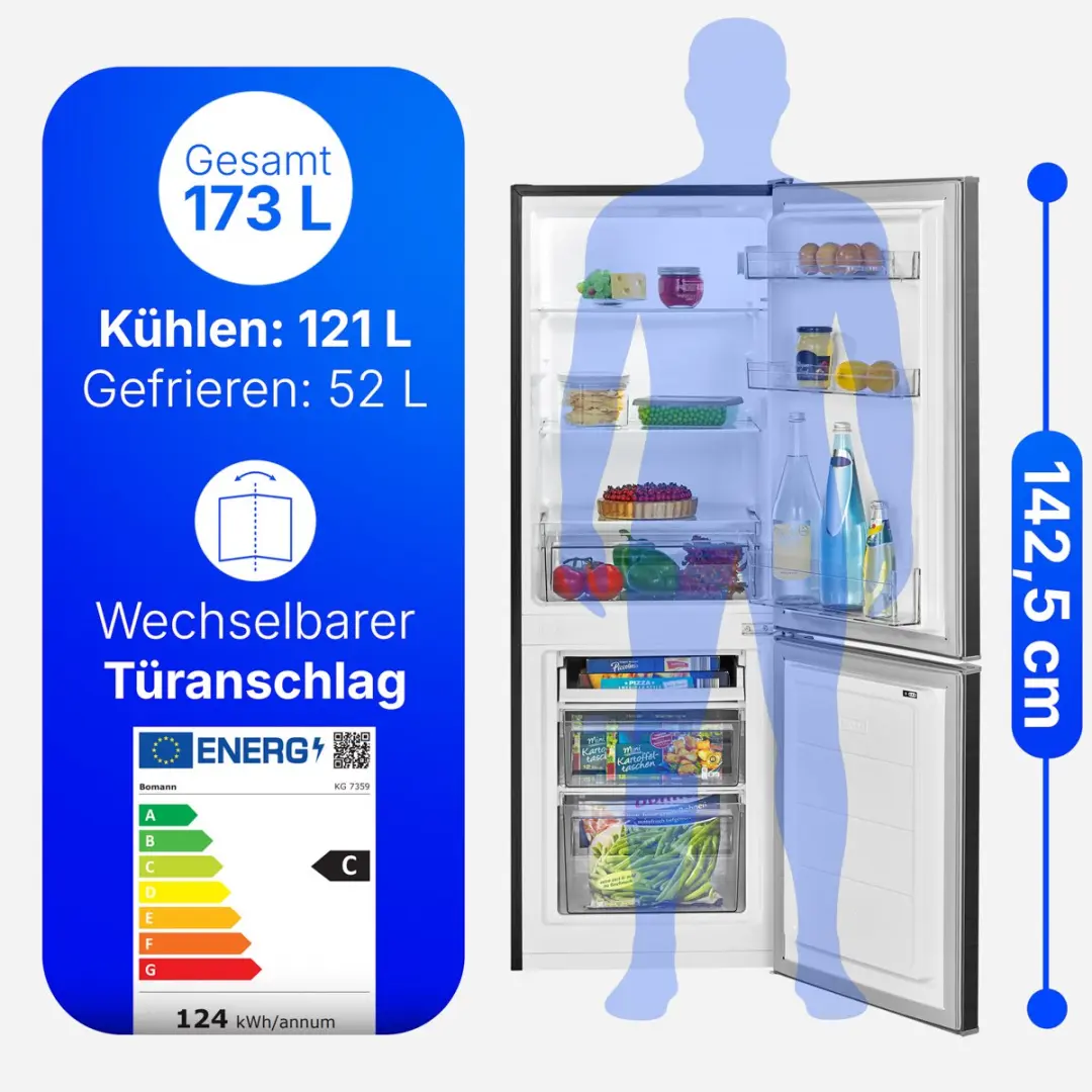 Bomann KG 7359 Koel-Vriescombinatie 173L - 143cm