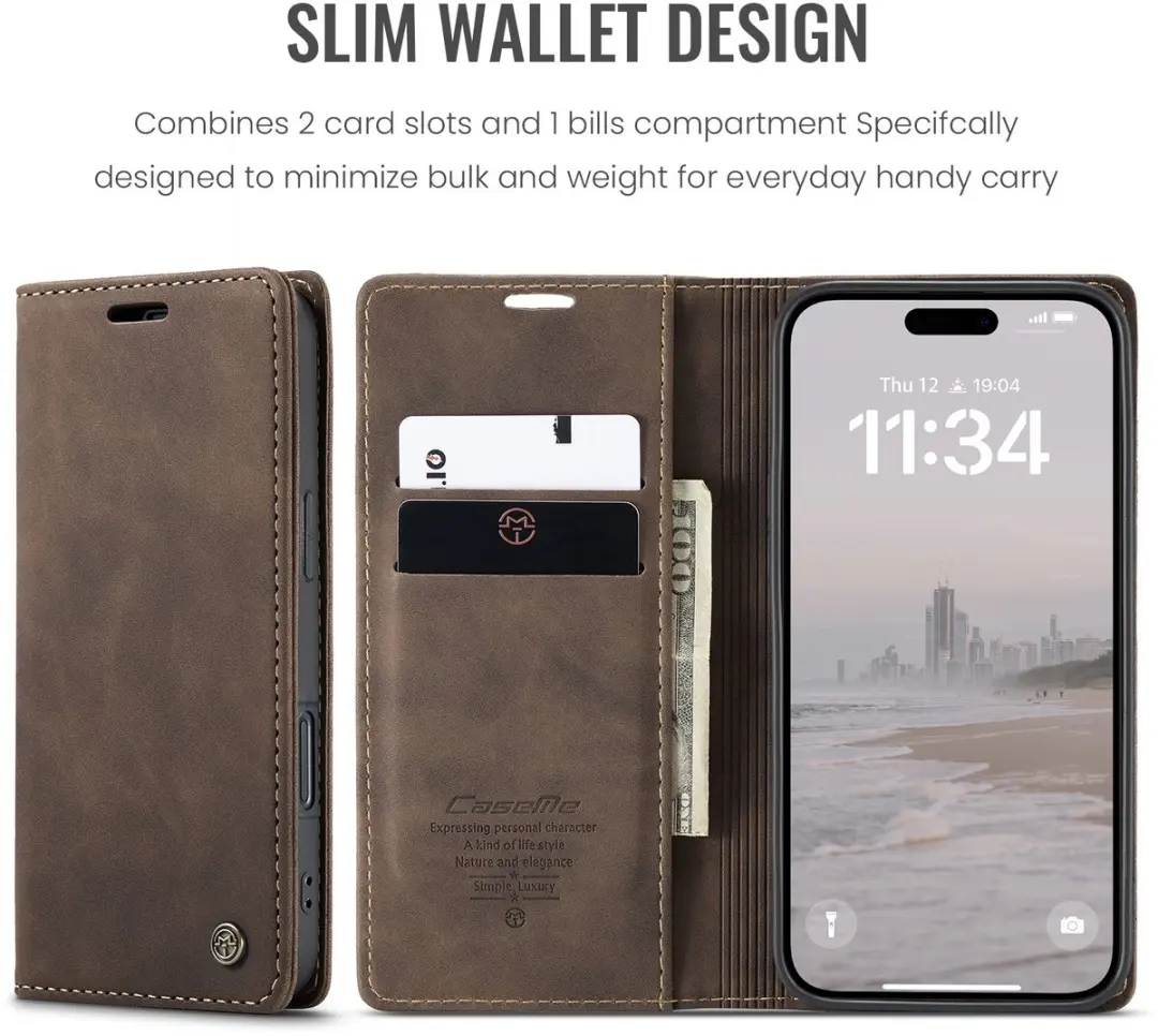 Caseme 013 Book Case iPhone 17 Hoesje - Donkerbruin