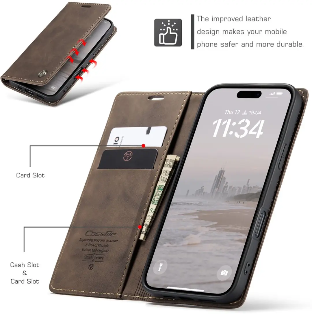 Caseme 013 Book Case iPhone 17 Hoesje - Donkerbruin