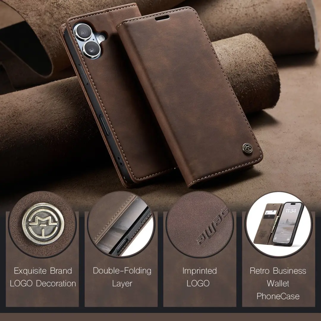 Caseme 013 Book Case iPhone 17 Hoesje - Donkerbruin - afbeelding 6 van 6