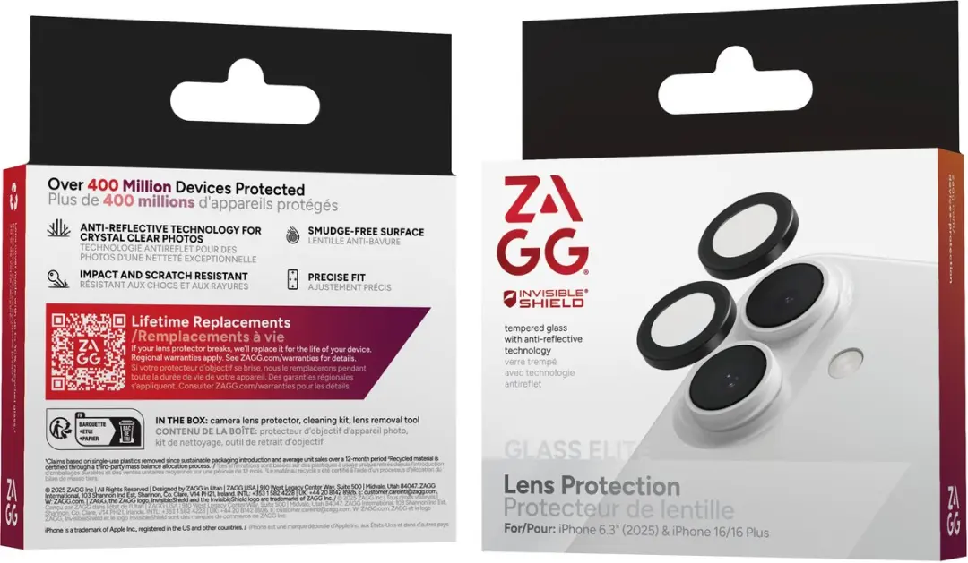 ZAGG Glass Elite Camera Rings iPhone 16/16 Plus/17 - Zwart