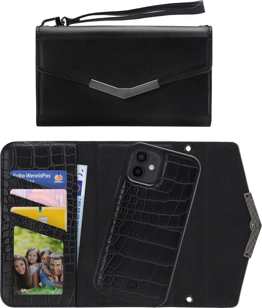 Mobilize iPhone 12/12 Pro Croco Zwart Kunstleer Hoesje - 5 Pasjes