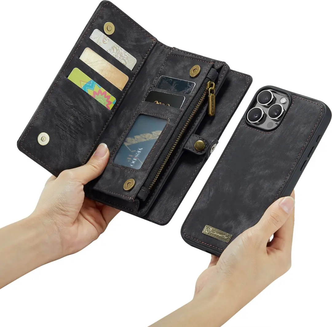 Caseme CSM-8551429 Bookcase Hoesje iPhone 16 Pro Max - Zwart - Portemonnee 10 Vakjes