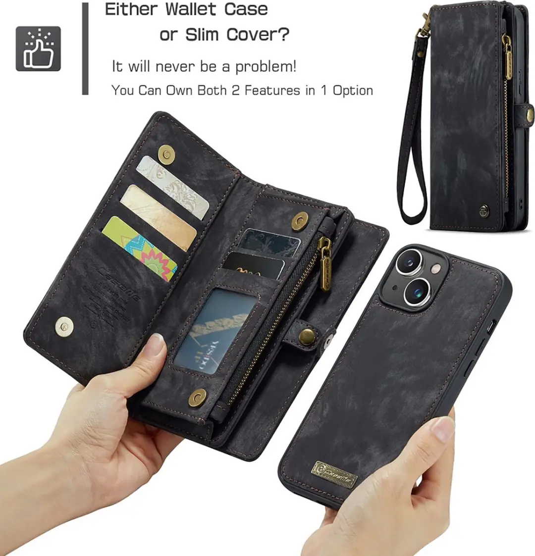 Caseme CSM-8551429 Bookcase Hoesje iPhone 16 Pro Max - Zwart - Portemonnee 10 Vakjes - afbeelding 6 van 6