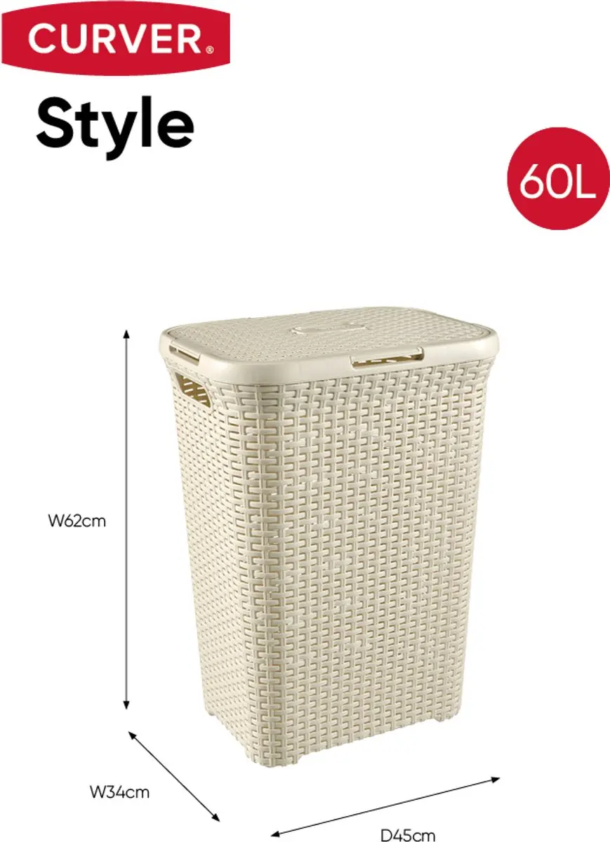 Curver Style Wasmand met Deksel 60L - Vintage wit