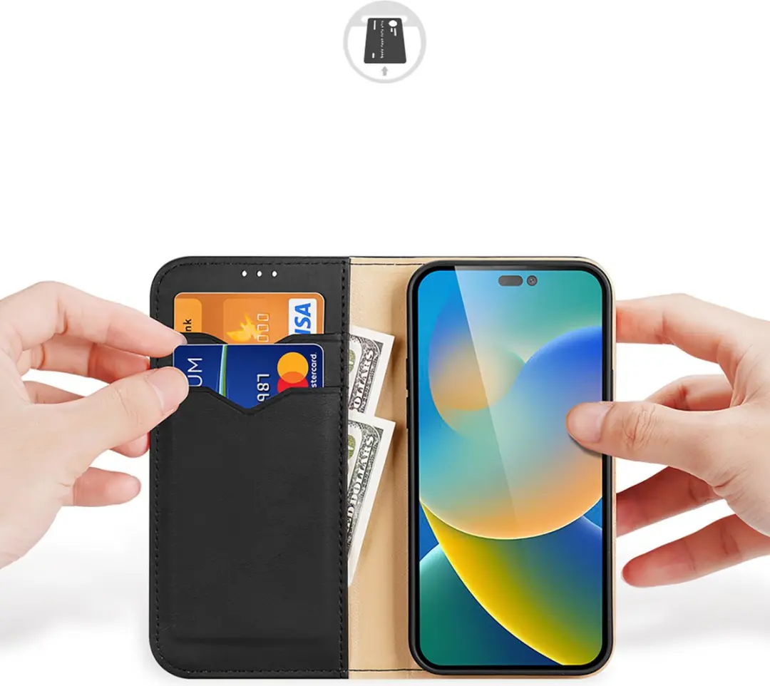 Dux Ducis Hivo Series iPhone 14 Pro Max Hoesje - 3 Pasjes - Zwart