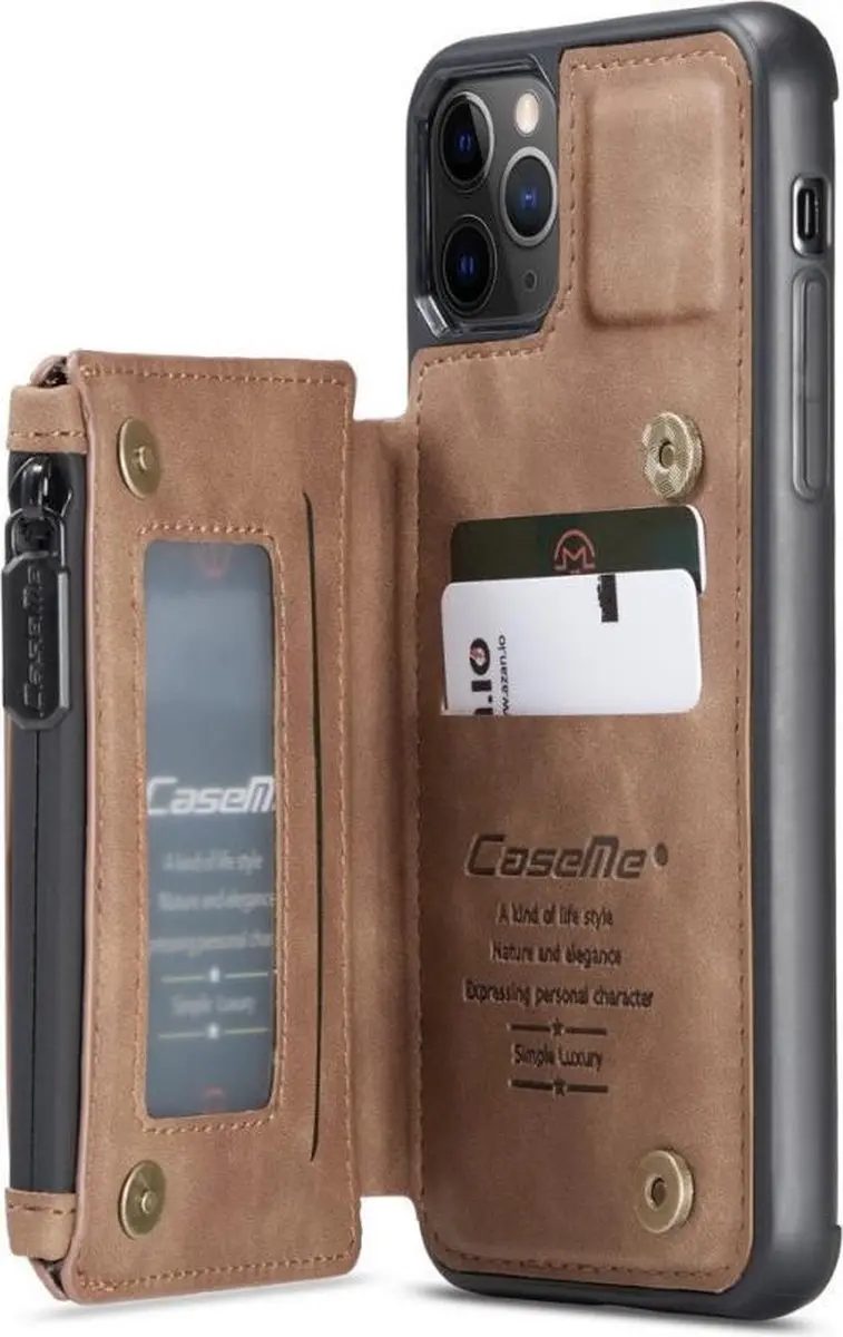 Caseme Back Cover Wallet Kunstleer Hoes iPhone 11 Pro Max - 3 Pasjes - Bruin - afbeelding 6 van 6